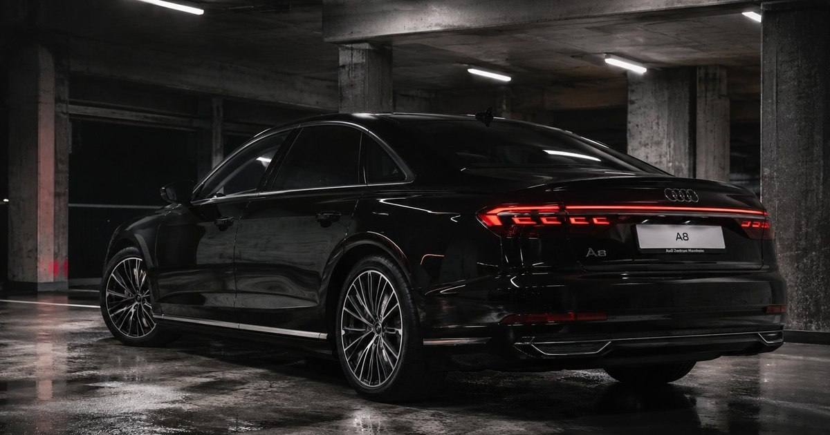 Audi A8 rear view parked in a garage