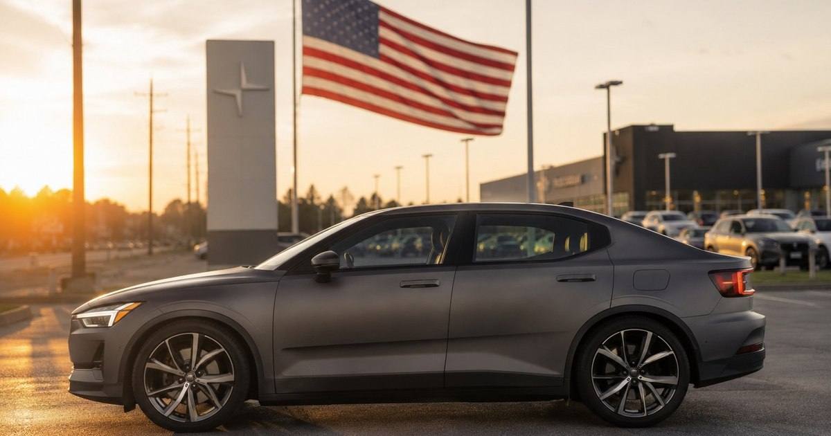 Polestar sedan parked at a US dealership